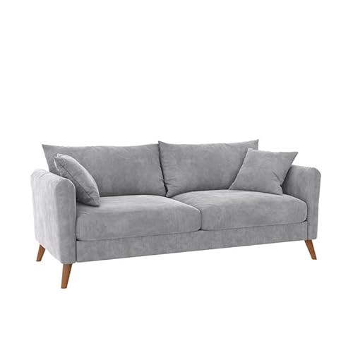 Novogratz Magnolia 3 Seater Sofa With Pillows, Pocket Coil Seating, Light Gray Velvet #TOP20