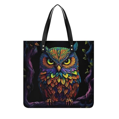 Womens Cute Tote Bag, Handbag With Mini Clutch Purse With Zipper Closure, Soft Colorful Owl Wild Bir