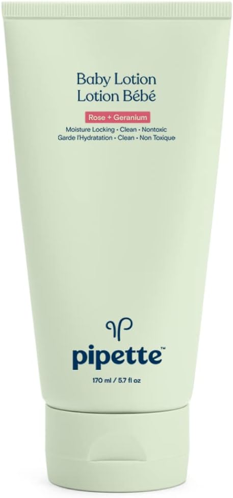 Pipette Baby Lotion - New & Improved Formula, Hydration & Natural Moisture of Baby's Delicate Skin, Renewable Plant-Derived Squalane, Rose + Geranium Aroma, 5.7 fl oz