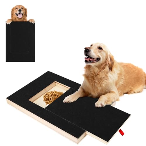 Kratzbrett für Hunde mit Leckerlibox und Krallenschleifer - 1 Ersatzblatt Schleifpapier für Nagelpflege bei Hunden