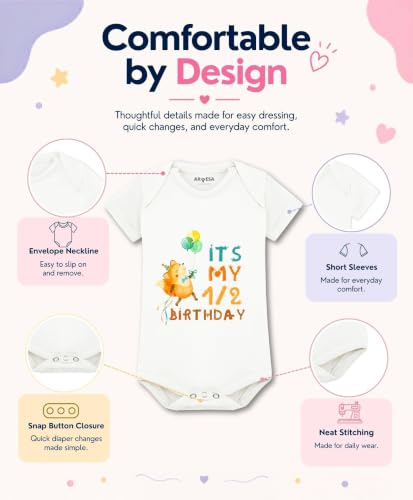 Image of ARVESA Half Birthday Baby Milestone Romper for Baby Boy and Baby Girl Cotton 0-12 Months Design no 277 - Half Birthday