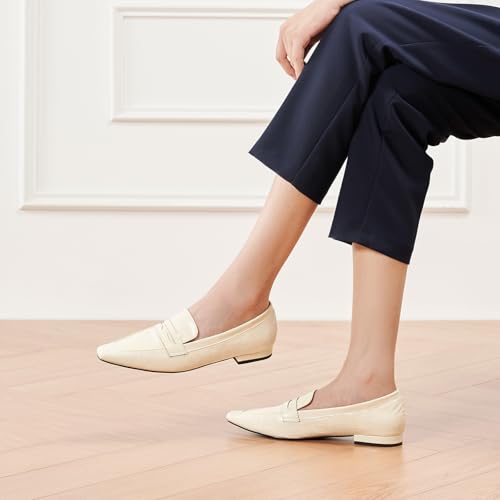 Image of C.Paravano Loafer Women | Penny Loafers | Flat Shoes for Women | Slip On Shoes | Crocodile-Embossed(C-Cream,Size 7.5)