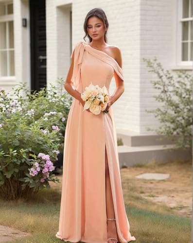 Bekvamlighet Chiffon One Shoulder Bridesmaid Dresses for Wedding Long Formal Evening Gown with Slit Party Gown3