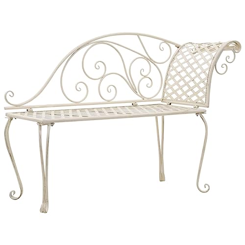 Qnhdfrt Chaise longue de jardin - 128 cm - En métal - Aspect vintage - Blanc vieilli - Chaise longue ergonomique avec détails décoratifs - Meubles de jardin...