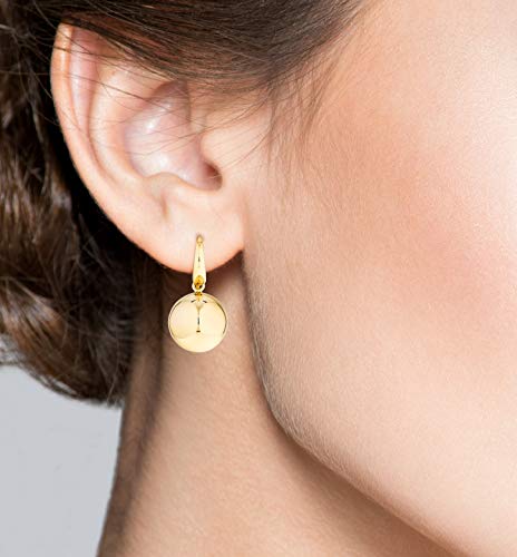 Miabella 18K Gold Over Sterling Silver Italian High Polished Round Bead Ball Dangle Leverback Earrings For Women 12Mm, 14Mm 925 Made In Italy (14Mm (9/16 Inch)) #TOP2