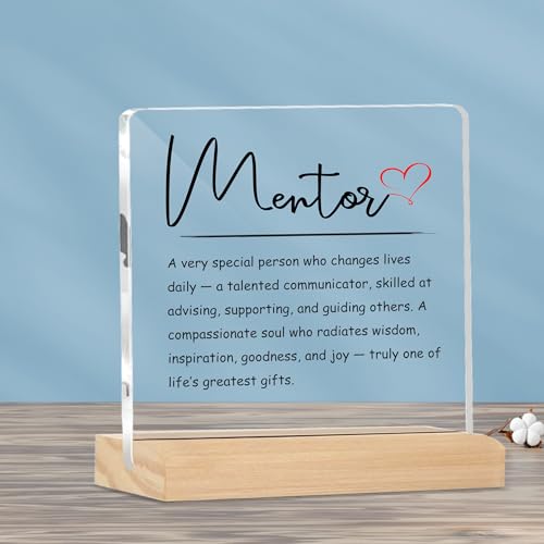 Image of Giftplease Mentor Plaque with Wooden Stand Personalized Gift for Mentor, Coach, Teacher, Appreciation Keepsake, Clear Desk Decor, Inspirational Thank You Gift, Office Table Display MP 71