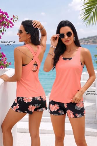Image of Holipick 3 Piece Tankini Swimsuits for Women Tummy Control Bathing Suits Swim Tank Top with Bra Boy Shorts Teen Swimwear 2026
