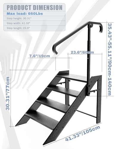 Image of 4 Step Foldable Step Stool,Step Ladder Folding,RV Steps with Height Adjustable Handrail and Non Slip Feets, Hot Tub Steps for Home, Travel Trailer, Camper, Mobile Home, Spa, and Porch