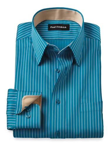 Paul Fredrick Men's Slim Fit Comfort Stretch Non-Iron Stripe Dress Shirt
