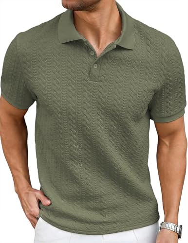 Image of JMIERR Men's Casual Polo Shirt Knitted Textured Short Sleeve Stretch Golf Shirt Summer Vacation Beach Collared Shirts