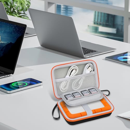 Image of Lacdo Hard Drive Carrying Case for LaCie Rugged Mini /Rugged External Hard Drive Portable HDD 1TB 2TB 4TB 5TB USB 3.0 2.0 Hard EVA Shockproof Protective Storage Holder Travel Bag, Black+Orange