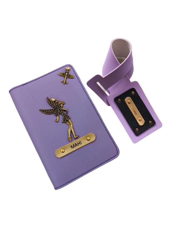 celed Personalised Premium Passport Cover/Holder & Luggage Tag Combo for Unisex| Travel Accessories Gifts|Unisex Passport Cover Men & Women (Light Purple)-picture-0