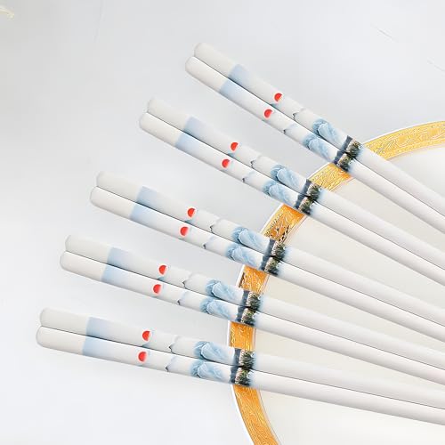 5 Pairs Ceramic Chopsticks - Reusable Chopsticks Dishwasher Safe, 9.5 Inches - Sunset