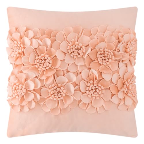 JWH Handmade 3D Flower Throw Pillow Cover, Blush Pink, 18x18 Inch