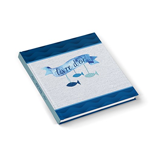 Logbuch-Verlag Livre d'or carré bleu motif poisson avec titre français LIVRE D'OR - Communion, baptême, mariage - Livre vierge à inscrire