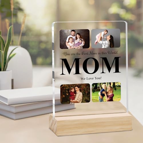 Image of Giftplease Customized Photo Frame With Wooden Stand | Personalised Printed Photo & Text Frame | Gift For Mom | Birthday | Mother's Day | (Transparent, 6x8 Inches, Tabletop) m 01