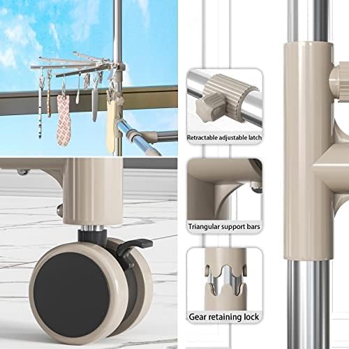 Portable Tripod Clothes Drying Rack – Heavy Duty Stainless Steel, Foldable & Space-Saving, Floor Standing & Rotating Laundry Airer with 4 Movable Arms,130-220Cm-Silver