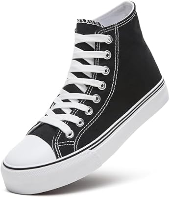 ZGR Women’s High Top Canvas Sneakers – Black Lace‑Up Tennis & Walking Shoes, US 9