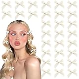 YAEISM 30PCS Bow Hair Clips Beige Satin Mini Bowknot Hair Accessories Cute Hair Bow Barrettes Ribbon Hairpins for Women Girls