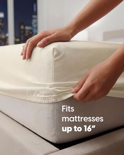 Image of Sleepy Town King Size Bed Sheets - 3 Piece - NO Flat Sheet Included - King Sheet Set - Soft, Comfy & Cooling - Easy Care - Wrinkle & Fade Free - Brushed Microfiber - Deep Pocket Sheets (Off White)