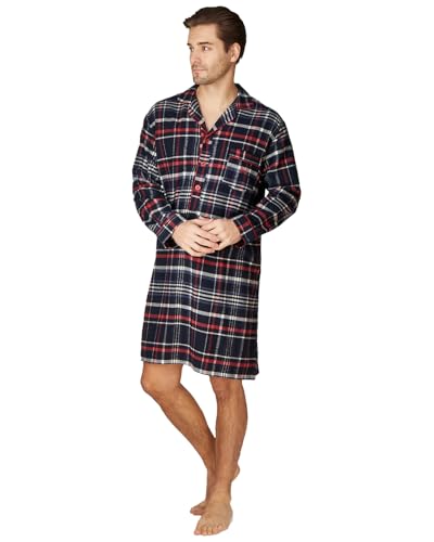 Haigman Chemise de nuit pour homme 100 % coton brossé à manches longues, L