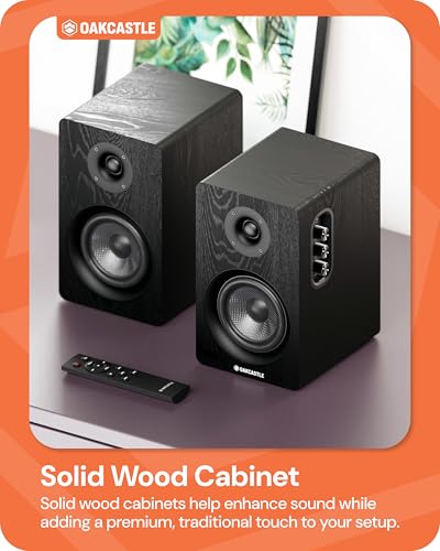 Oakcastle BK100 Active Bookshelf Speakers | 2.0 Stereo System | 60W Output | Bluetooth 5.4, USB Playback | AUX, HDMI ARC, Optical | Gaming Speakers for PC Desktop (Black) - Image 6