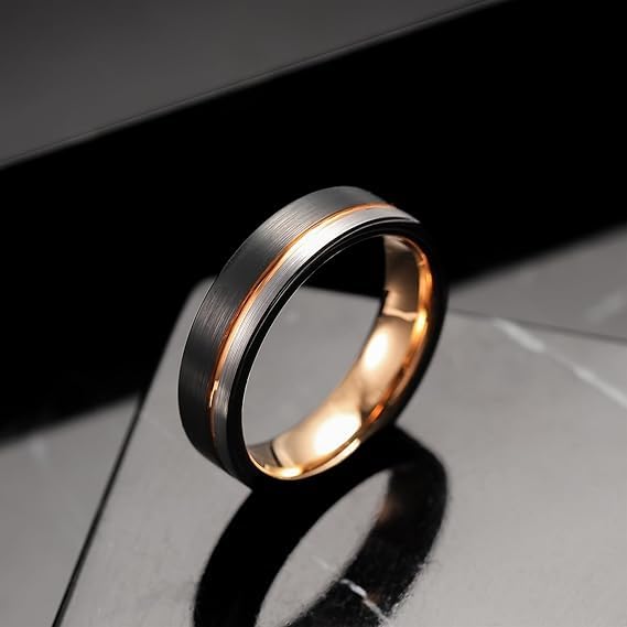 Tungsten Carbide Wedding Band | Rose Gold Line | Comfort Fit | Unisex2
