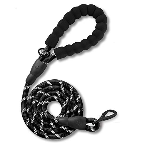 WePet 5 FT Strong Dog Leash with Comfortable Foam Handle and Highly Reflective Threads with Metal Clasp and Rubber Enhanced Joint Dog Leashes for Medium and Large Dogs Black
