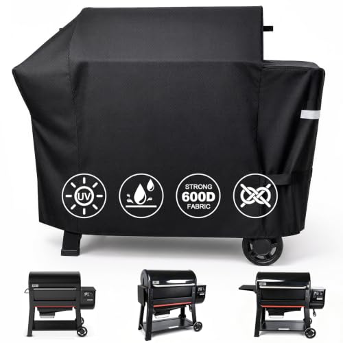 Image of QuliMetal Grill Cover for Weber Searwood XL 600 Pellet - 600D Heavy Duty Tear-Resistant Waterproof Weather Resistant Grill Cover for Weber 3400146,Outdoor BBQ Accessory