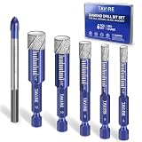 6 Pcs Dry Diamond Drill Bit Set for Tile,Ceramic,Glass,1/4',5/16',3/8',1/2'