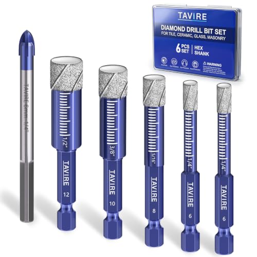 6 Pcs Dry Diamond Drill Bit Set for Tile,Ceramic,Glass,1/4",5/16",3/8",1/2"