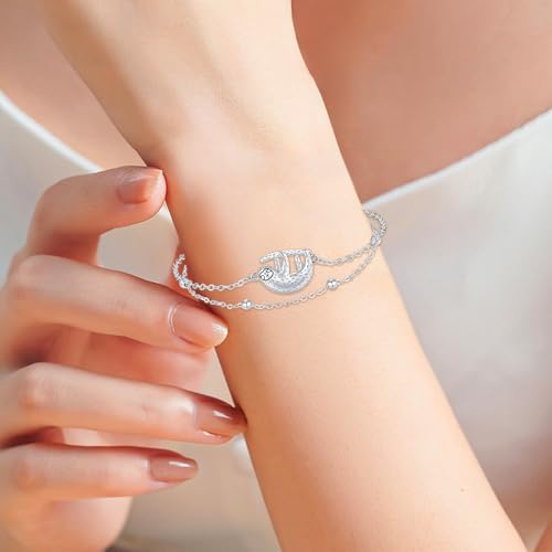 Image of 925 Sterling Silver Animal Bracelets Anklets Elephant /Highland Cow /Penguin /Sloth Adjustable Jewelry Gifts for women