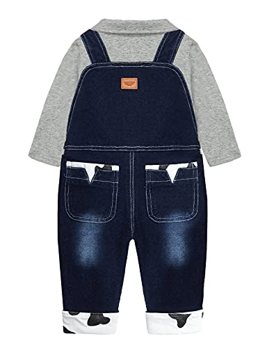 Image of Baby Pant Set, Toddler Overalls Set, Ripped Jean Workwear Set, Pink Flower Cute Cartoon