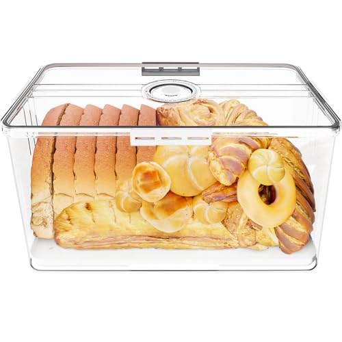 COMFYROOM Panera grande para conservar el pan para una frescura duradera, fiambreras saludables con registro de tiempo, paneras selladas con tapa, olla para pan (blanco grande)