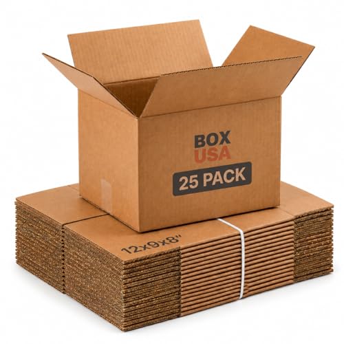 Image of BOX USA 12 x 9 x 8 Corrugated Cardboard Boxes, Small 12 inchL x 9 inchW x 8 inchH, Pack of 25 | Shipping, Packaging, Moving, Storage Box for Home or Business, Strong Wholesale Bulk Boxes