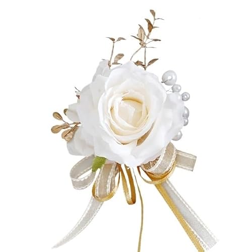 HUFFA Simulated Rose Corsage Wrist Flower for Weddings | Elegant Bride & Groom Wrist Flower for Banquets(Corsage)