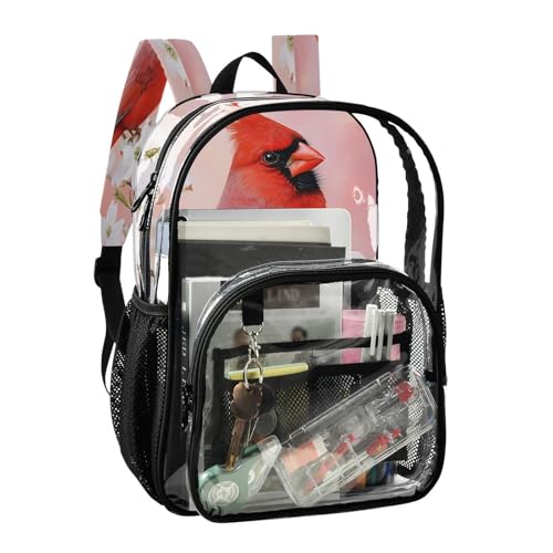 White Cherry Blossom Red Bird Clear Backpack Heavy Duty See Through Transparent PVC BookBag for Kids Boy Girl School Work2