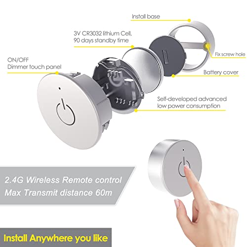 Image of VST Under Cabinet Mini Panel Lighting 3PCS 3.94inch 12V 2.5W(Total 7.5W) with Wireless Dimmer Switch, Surface Mount Puck Light for Kitchen Van Truck Car Galley Downlight (Square Silver 4000K)