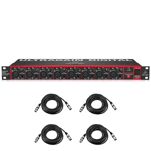 Behringer Ultragain Digital ADA8200 Audiophile 8 In/8 Out ADAT Audio Interface with MIDAS Mic Preamplifiers with 4x 25' XLR Cables