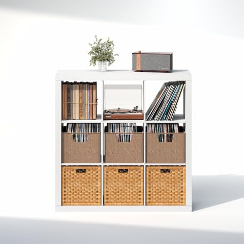 Furinno Cubicle Record Player Stand with Vinyl Storage, 9-Cube Vinyl Record Storage, 1.65" Triple Thick Open Back Media Shelf for CD DVD Blueray Game Disc, for Living Room, Home Office, White by Furinno - Image 7