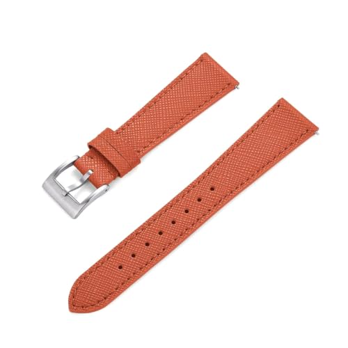 Correa de cuero genuino de 21 mm para reloj elegante en color naranja y plata