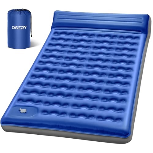 OGERY Double Sleeping Pad,Ultralight Inflating Sleeping Pad for Camping with Pillow Built-in Foot Pump, 6" Extra-Thick Reinforced Camping Pad for Hiking, Backpacking, Tent, Single,Blue