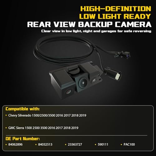 Image of Rear View Backup Camera with Power Tailgate Compatible with 2016-2019 Chevy Silverado GMC Sierra 1500 2500HD 3500HD Replace OE 84062896 23363727