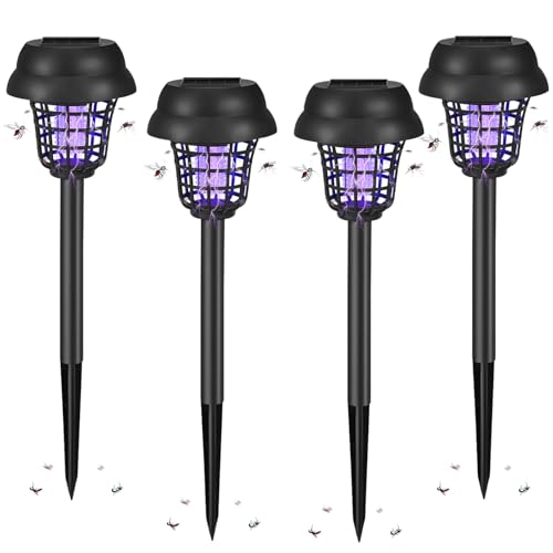 2026 Mosquito Repellent Outdoor Patio Solar Bug Zapper Outdoor Mosquito Zapper for Moths,Gnats,Flies,Small Flying Insect,Electric Fly Zapper for Backyard,Garden,Gnat Killer for Vegetable Beds 4Pack