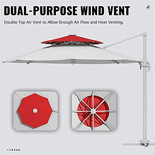 Gmjay Double Top Round Patio Umbrella Offset Hanging Umbrella Cantilever Patio Umbrella For Pool Deck Porch Market Garden,Red,8Ft #TOP1