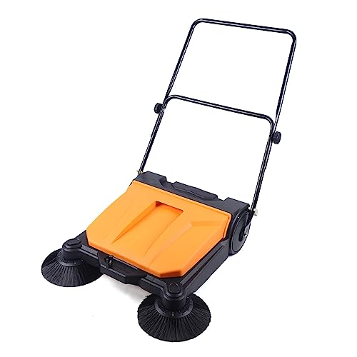 Balai de sol commercial, outil de nettoyage manuel avec grande poubelle pour espaces extérieurs, garages et allées