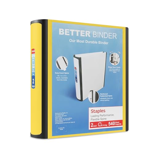 Staples 2-inch 3-Ring Better Binder, Yellow, 2/Pack (ST55880-CCVS)
