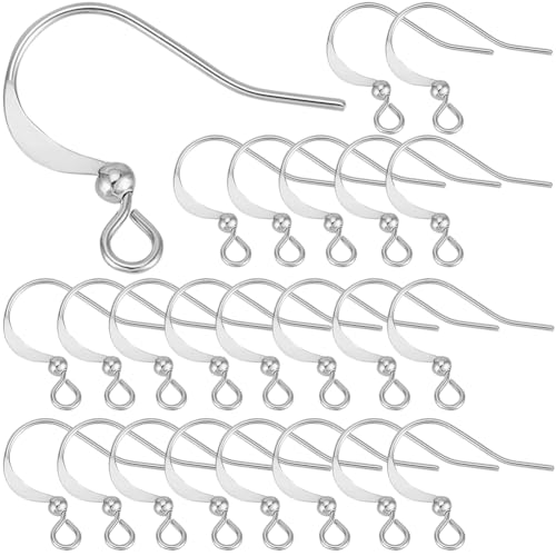 SUNNYCLUE 1 Box 120Pcs Real Platinum Plated Earring Hooks Ear Wire Hooks with Ball Brass French Earring Fish Hook Silver Earwires Findings for jewellery Making Accessories Supplies DIY Dangle Earrings
