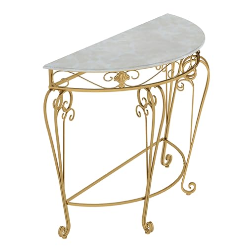 Mesa consola de metal para pasillo estrecho con mármol sintético moderno de 90x45x80 cm 2
