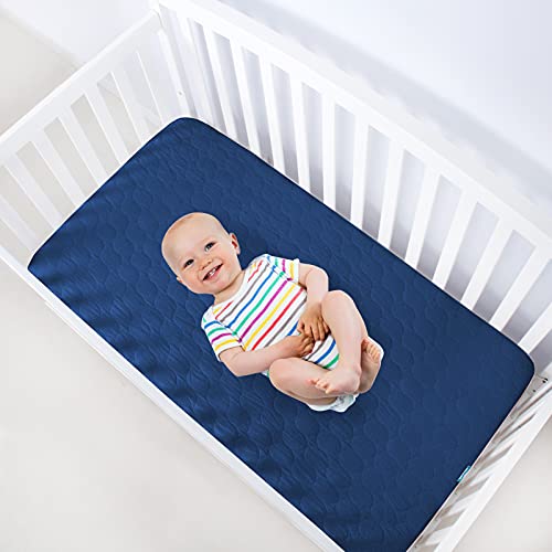 Biloban Navy Blue Crib Mattress Protector 2 Pack, Waterproof, Quilted, Absorbent, Noiseless, Durable Mattress Cover, Perfect Fit for Toddler Bed